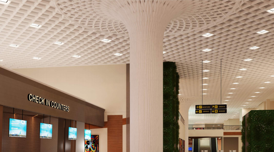 出口剛果金機(jī)場GRG鏤空吊頂GRG柱子工程